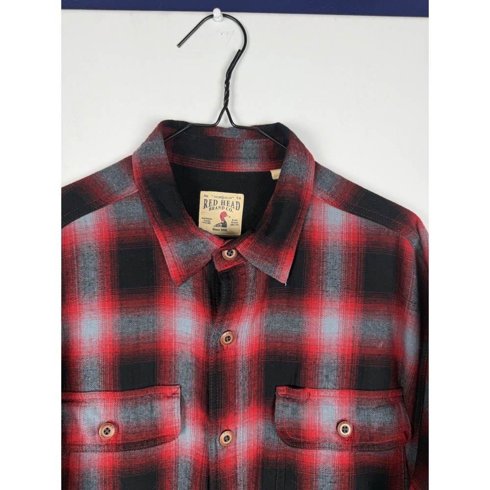 Red Head Brand Co. Size L Mens Red & Black Plaid Fleece Lined Flannel Shirt - Picture 2 of 6